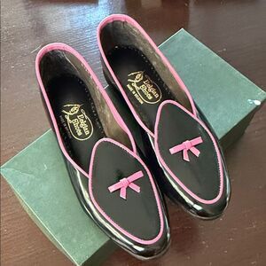 New Belgian Shoes Black and Pink bow retro Loafers 6